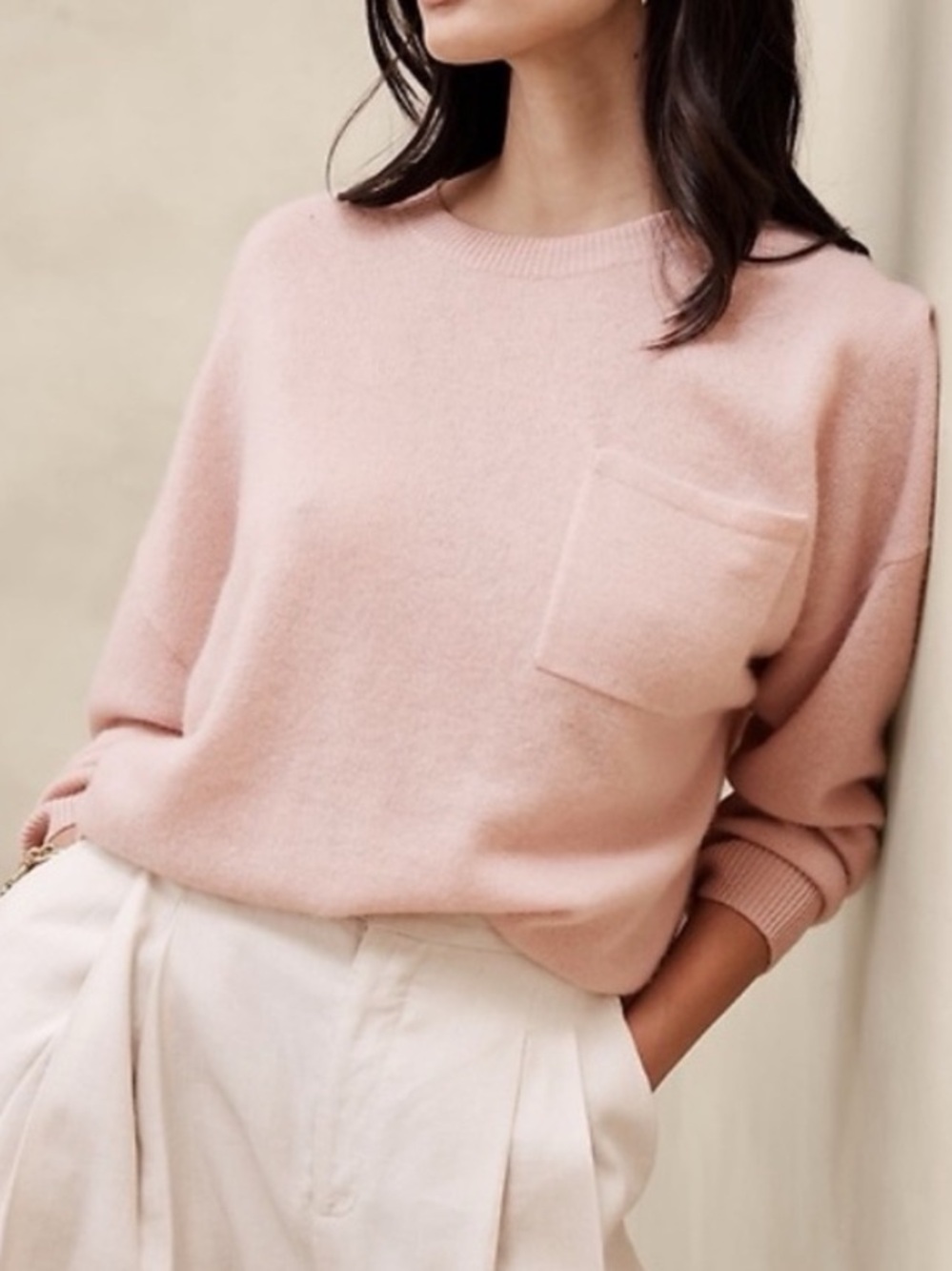BANANA REPUBLIC Caro Oversized Lightweight 100% Cashmere Sweater Blush Pink Sz S
